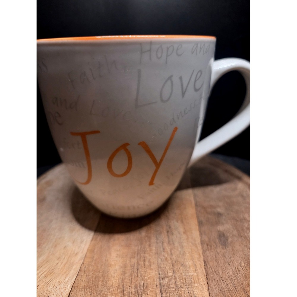 Christian Art Gifts Pair of Joy Mugs 16oz White Orange Inspirational Faith